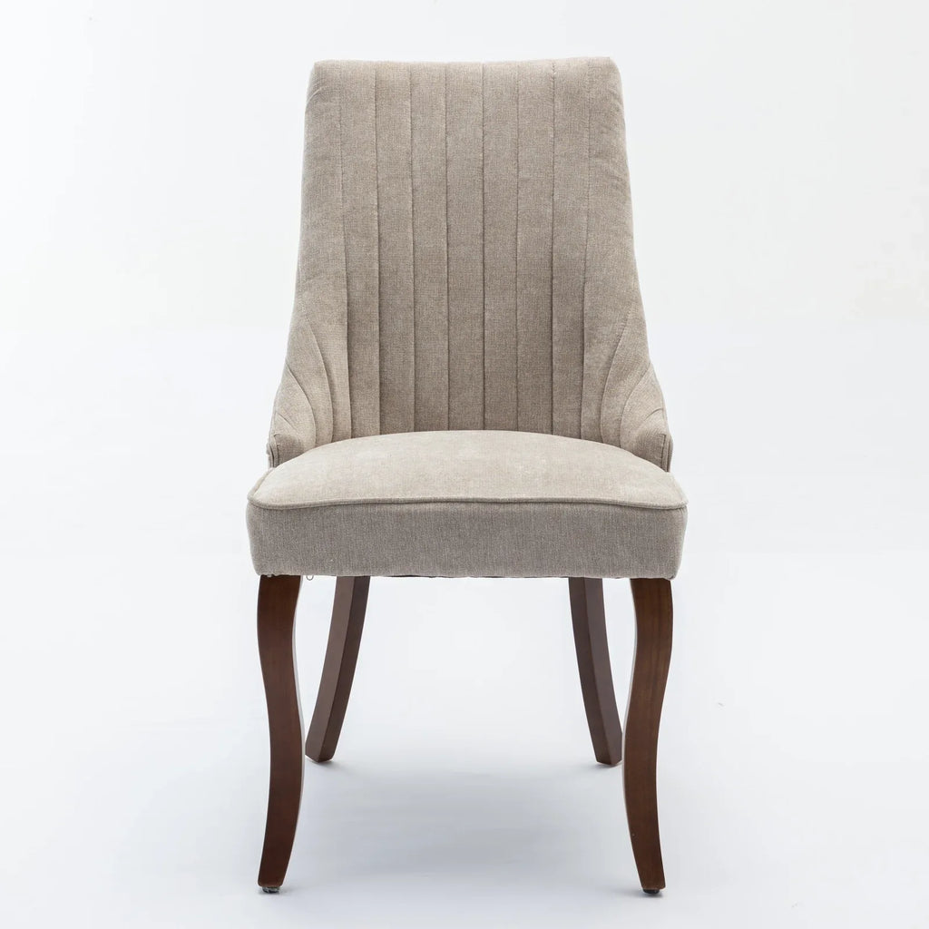 Rayon Cloth Flocking Linen Dining Chairs Channel Kitchen Dinner Chair Comfy Fabric Upholstered Accent Chair for Dining Room with Curved Solid Wood Legs,Set of 2 (Beige), SW1847BG - Eloy Royal