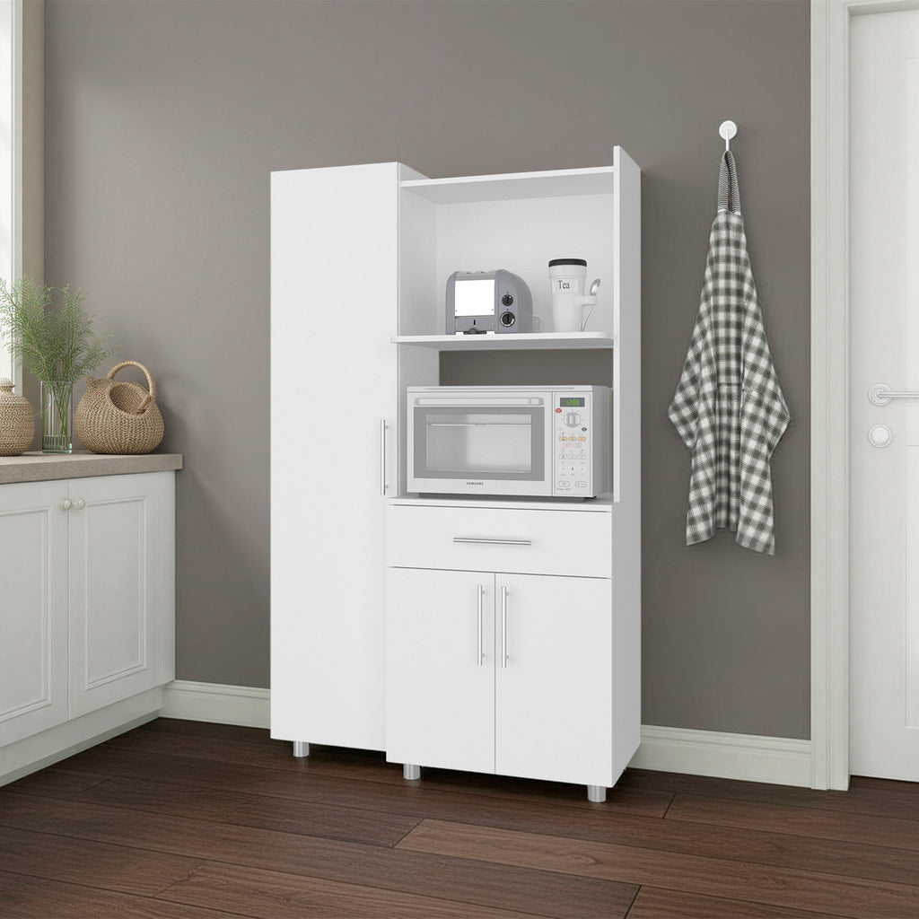 Satilla Kitchen Storage Cabinet with Shelves and Storage Drawer, White