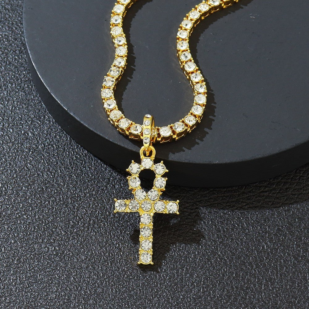 Men's Cross Pendant Single Row Diamond Necklace