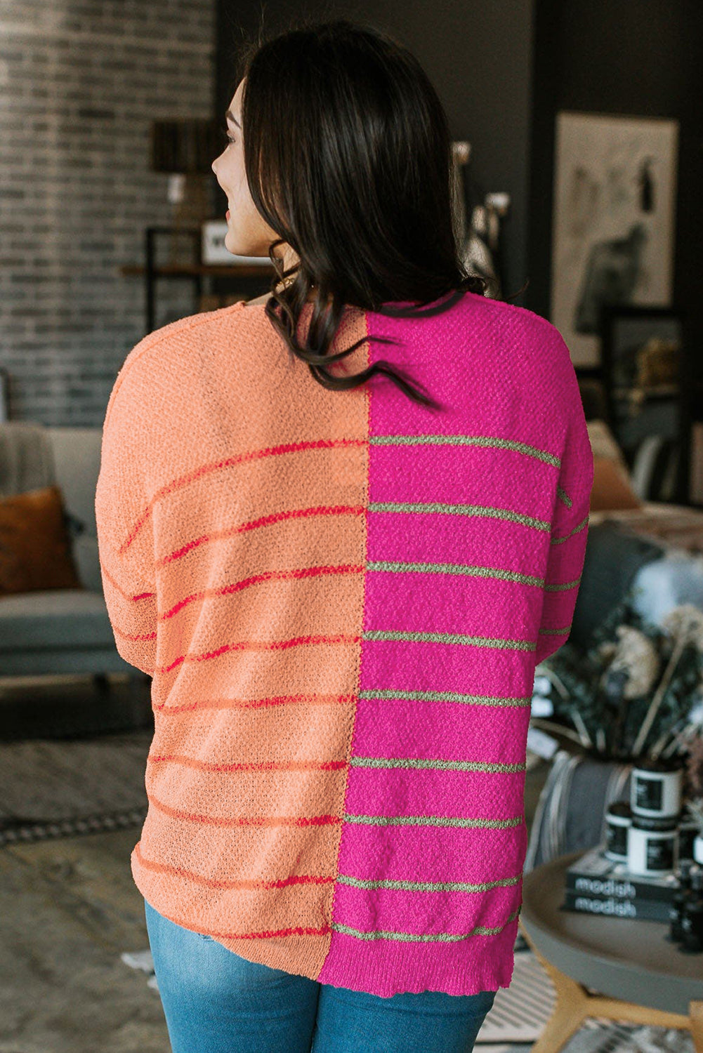 Yellow Plus Size Color Block Striped Knit Sweater - Eloy Royal