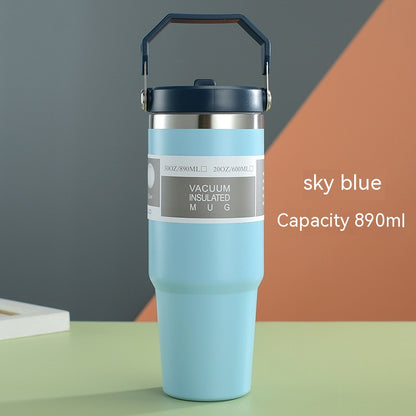 Portable Car Cup Stainless Steel Cup Travel Sports Water Bottle With Handle Cover Coffee Tumbler Cup - Eloy Royal