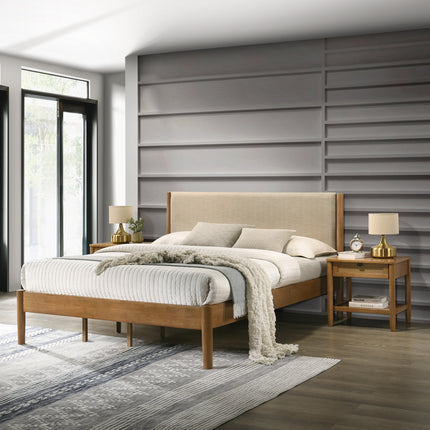 Vichy 3-Piece Rubberwood Bedroom Set, Platform Bed with Two Nightstands, King