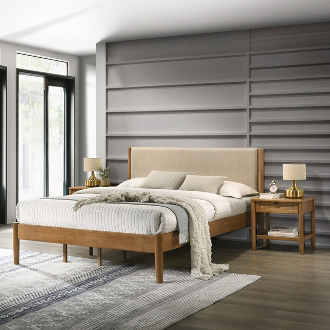 Vichy 3-Piece Rubberwood Bedroom Set, Platform Bed with Two Nightstands, King