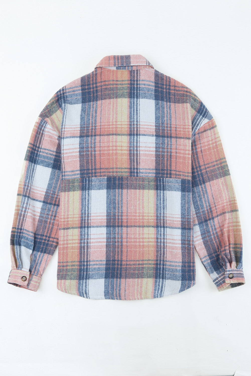 Pink & Grey Plaid Button Up Collared Flannel Shacket - Eloy Royal