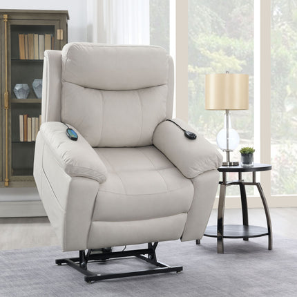 Chriki Beige Polished Microfiber Power Recliner w/Lift & Heating & Massage