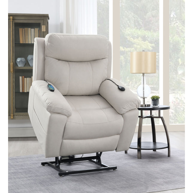 Chriki Beige Polished Microfiber Power Recliner w/Lift & Heating & Massage