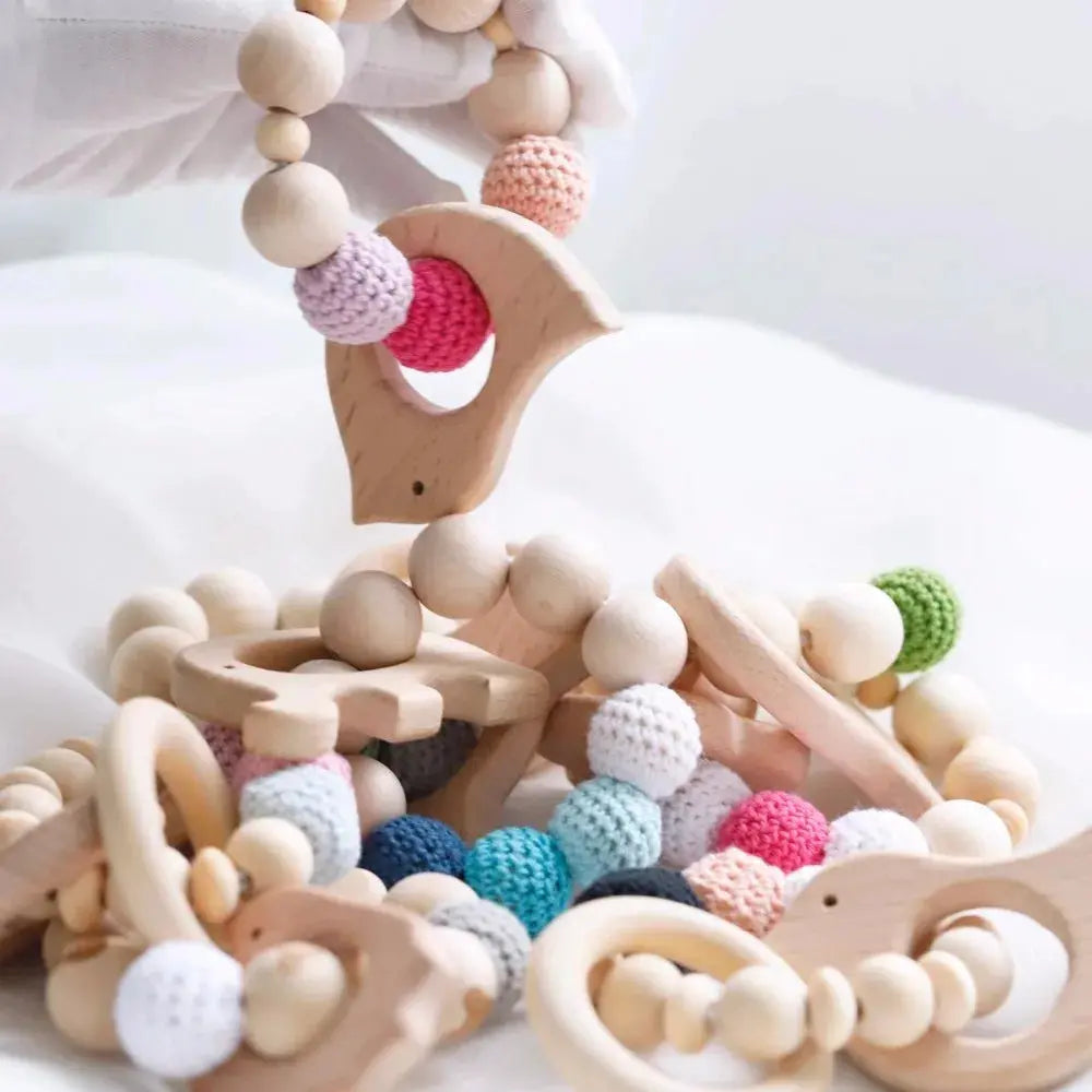 1set Wood Beads Animal Rattle Organic Teething Toys Wooden Toys BPA Free DIY Necklace Bracelet Baby Nursing Accessories - Eloy Royal