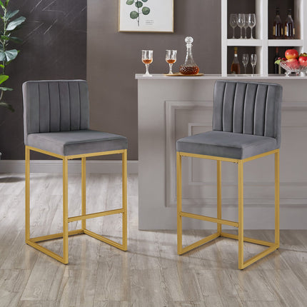 Modern Fashion Counter Height Stool Full Backrest and Sturdy Iron Legs, Set of 2 Versatile Bar Chair, Dark Gray/Gold