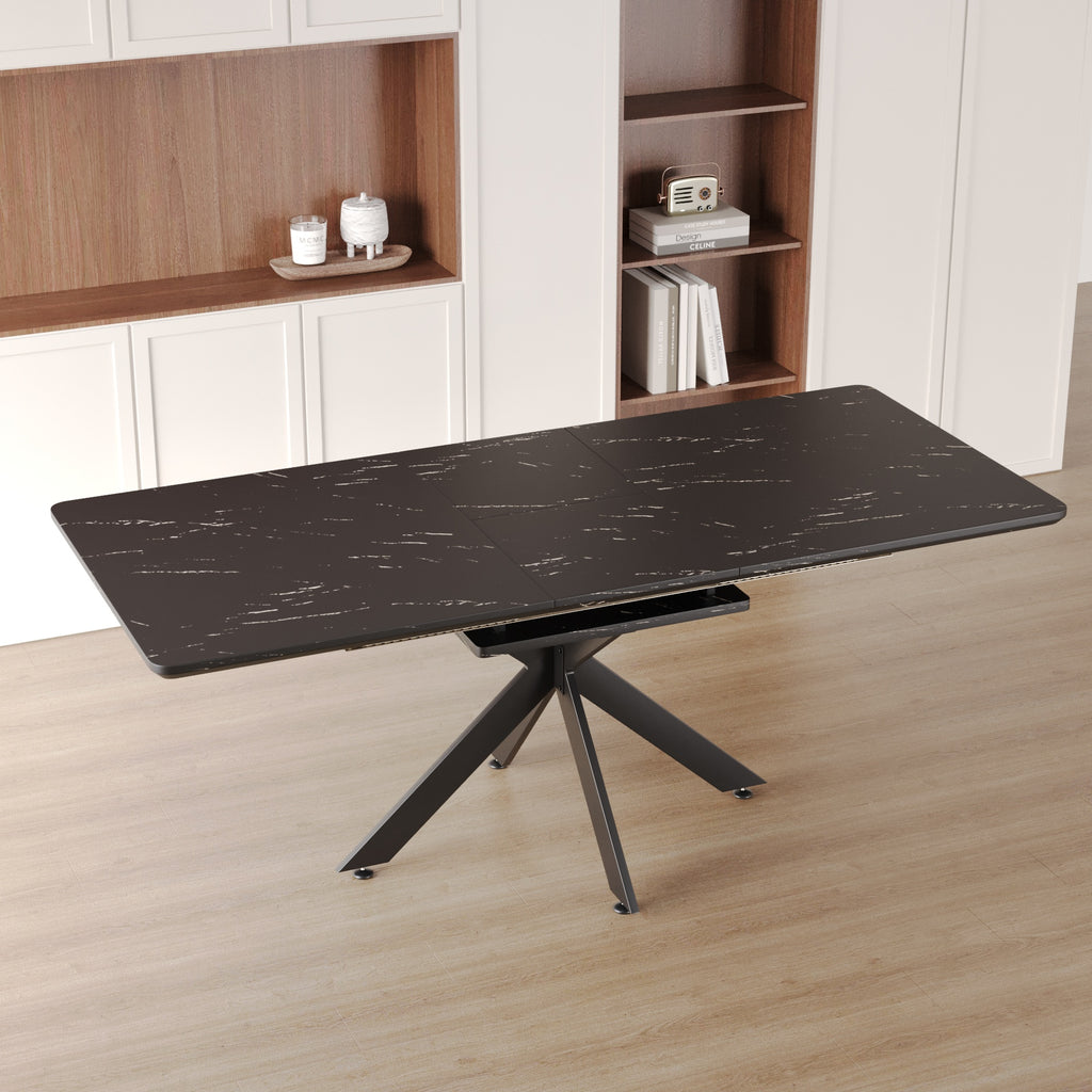 62.4' Extendable 78.15'Very large Black Dining Table Modern Mid-Century Kitchen Table Set for Dining Room, party Table,Conference table,Black metal X shape Legs.
