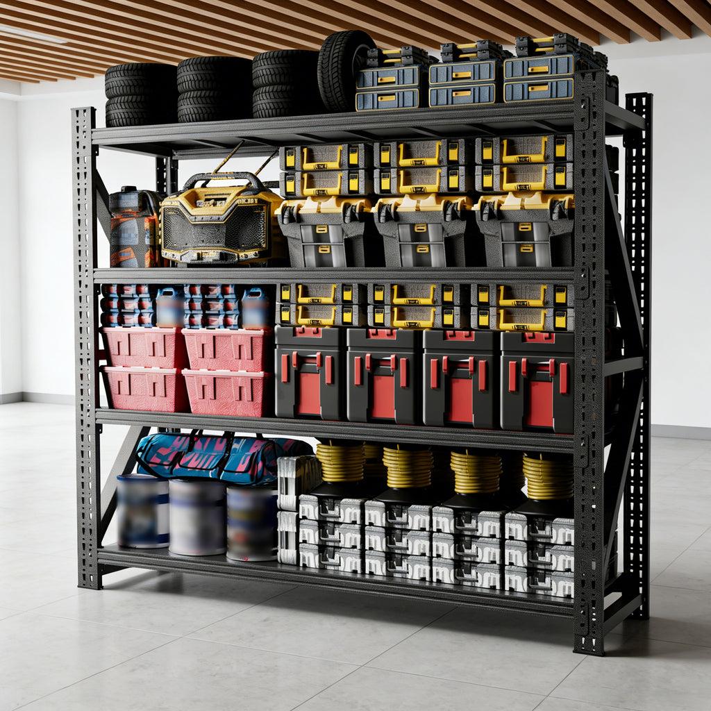 Heavy Duty Metal Adjustable Garage Shelves, 75'H x 79'W Industrial Shelving Unit 6000LBS Capacity Steel Storage Rack for Warehouse, Black