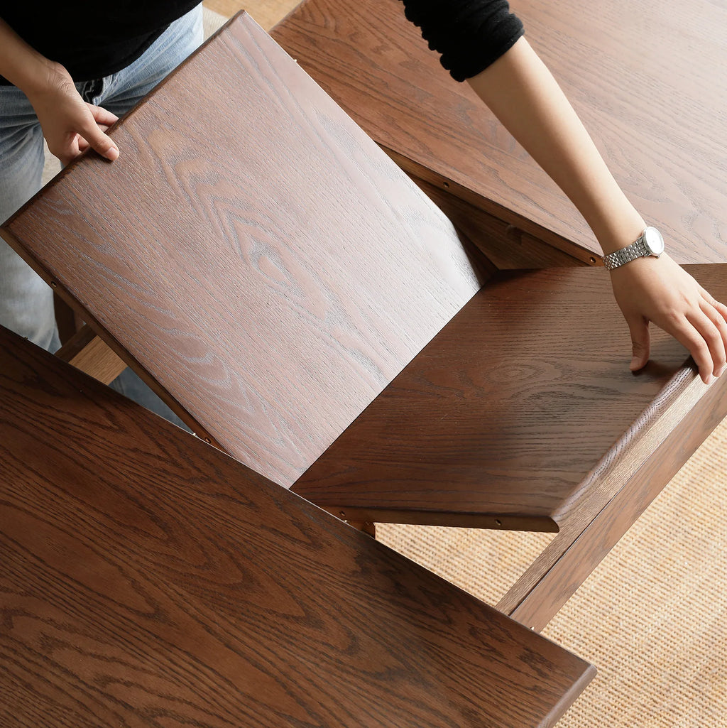 Walnut color solid oak round corner diagonal leg telescopic table 1.2-1.6m, for 6-8 people to meet Dining table wood (Walnut color) - Eloy Royal