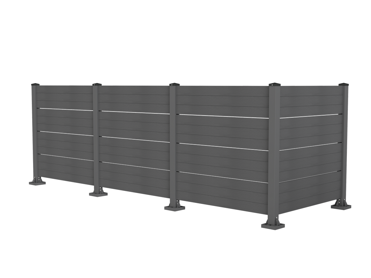 50' W x 49' H Outdoor Privacy Screen, Air Conditioner Fence, All-Weather Vinyl Privacy Fence Screens with Aluminum Posts, 4 Panels, Dark Grey