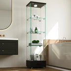 Modern Glass Display Cabinet with Drawer , Quick-assembly Antique Cabinet with LED lights, Tempered Glass Bookshelf, 1-Door Storage Case with 4 Shelves for Living Room and Bedroom, black - Eloy Royal