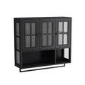 Modern Black 3-Door Wall Cabinet with Glass Door and Towel Bar, MDF & Tempered Glass, 34.65L x 10.24W x 32.48H inches