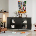 Accent Cabinet Black Lacquered Wooden Cabinet with 4 Glass Doors Sideboard Buffet Server Cabinet Storage Cabinet, for Living Room, Entryway, Hallway, Office, Kitchen and Dining Room - Eloy Royal