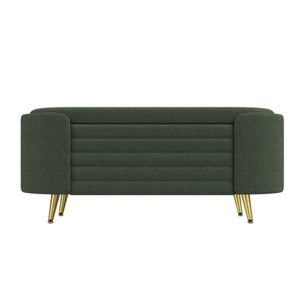 Modern Green Chenille Upholstered Storage Ottoman Bench with Metal Legs, 44.9' L x 18.3' W x 18.5' H