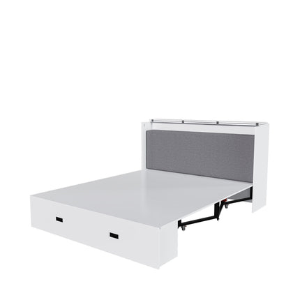 White 57-inch Murphy Bed with Storage Drawers, Charging Station, Foldable Panels, and Silent Swivel Wheels for Guest Rooms, Living Rooms, and Offices