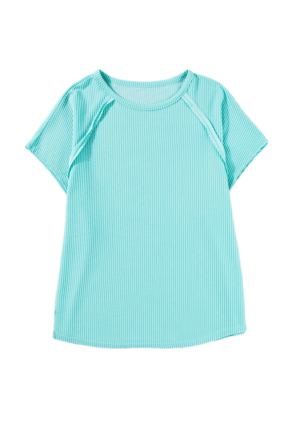 Light Blue Ribbed Exposed Seam Casual Plus Size T Shirt - Eloy Royal