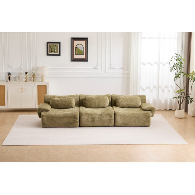 Compression Wave Sofa, Convertible Floor Sofa Bed, DIY Boneless Modular Sectional Sofa, No Assembly Required, Faux Rabbit Velvet Fabric, 1 Side Seat, 1 Middle Section,Seat,Green.