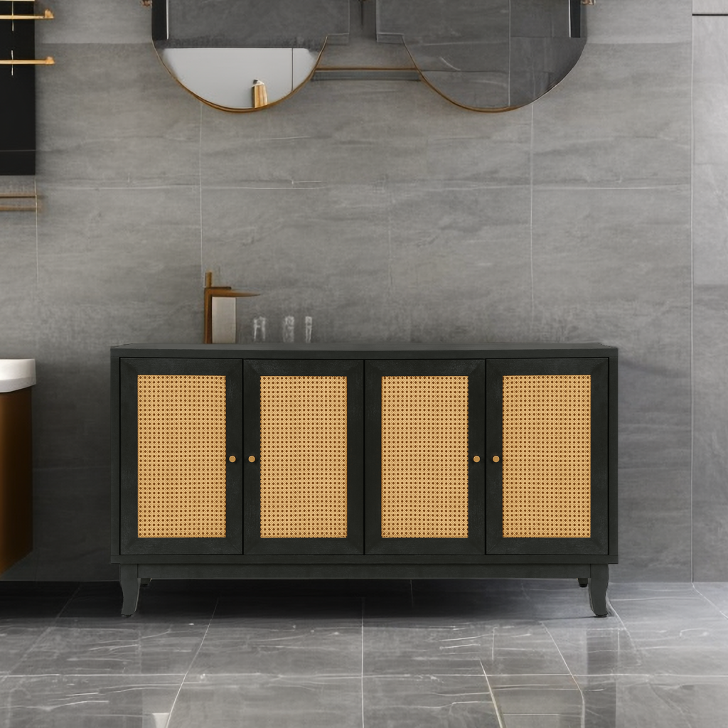 Kristoff Rattan Four-Door Sideboard, Dark Grey, 60 in