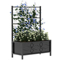 Outsunny Galvanized Raised Garden Bed with Trellis for Climbing Vines Vegetables Flowers, Outdoor Planter Box, 35.4' x 15.7' x 47.2', Black
