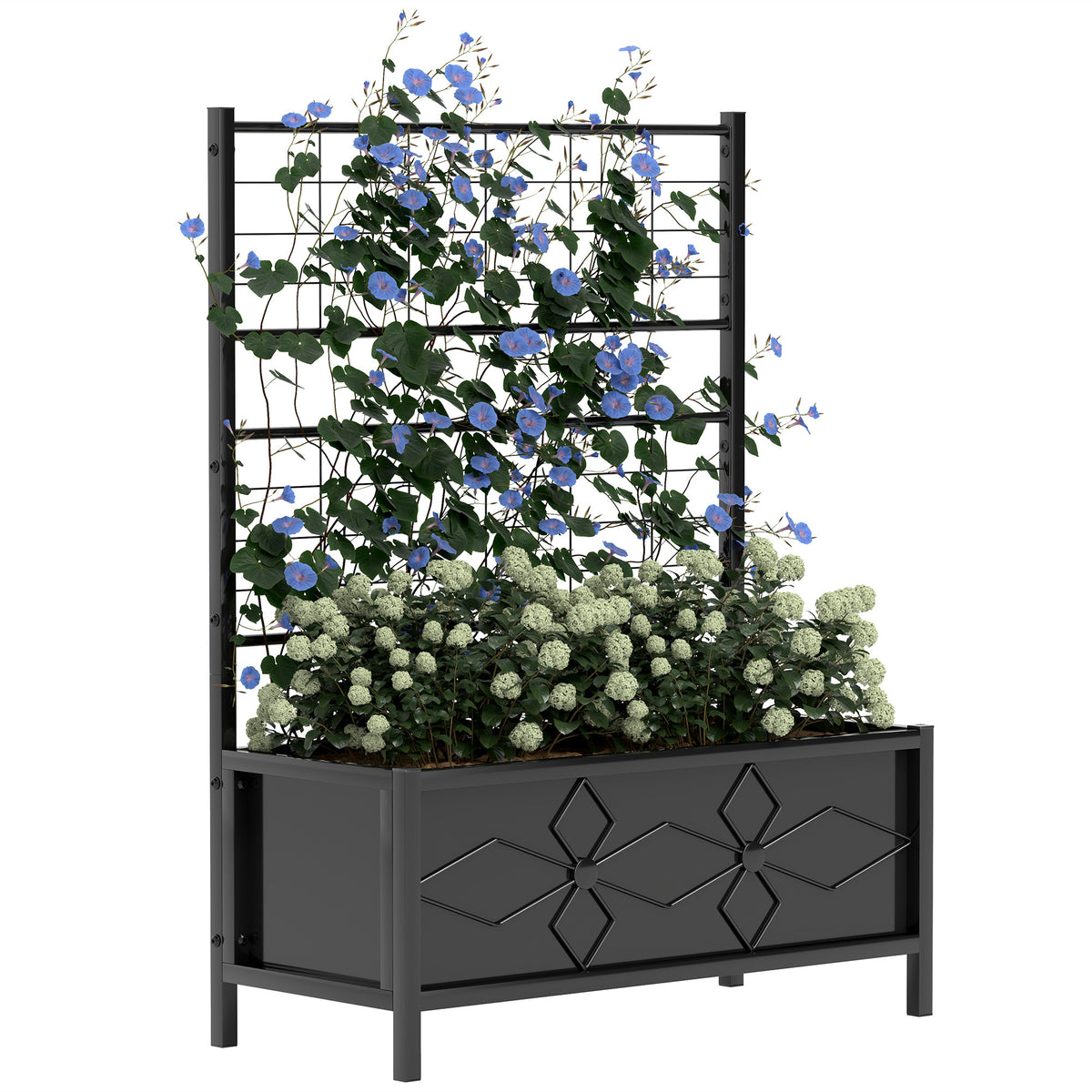 Outsunny Galvanized Raised Garden Bed with Trellis for Climbing Vines Vegetables Flowers, Outdoor Planter Box, 35.4' x 15.7' x 47.2', Black