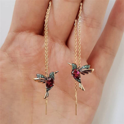 Fashion Jewelry New Unique Little Bird Drop Long Hanging Hummingbird Earrings For Women Elegant Girl Tassel Crystal Pendant Earring Jewelry