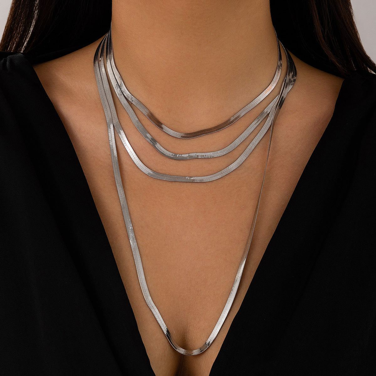 Flat Snake Bone Tassel Multilayer Collarbone Necklace