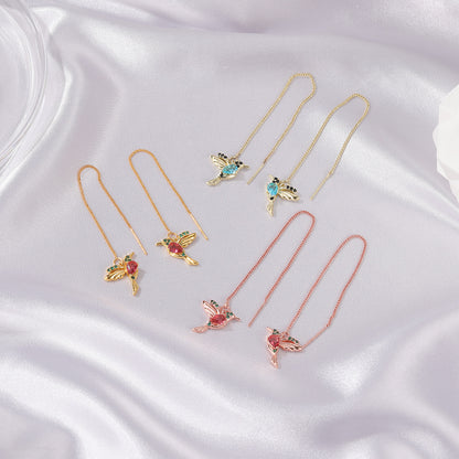 Fashion Jewelry New Unique Little Bird Drop Long Hanging Hummingbird Earrings For Women Elegant Girl Tassel Crystal Pendant Earring Jewelry