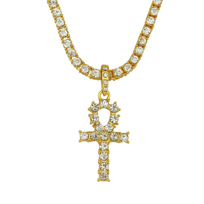 Men's Cross Pendant Single Row Diamond Necklace