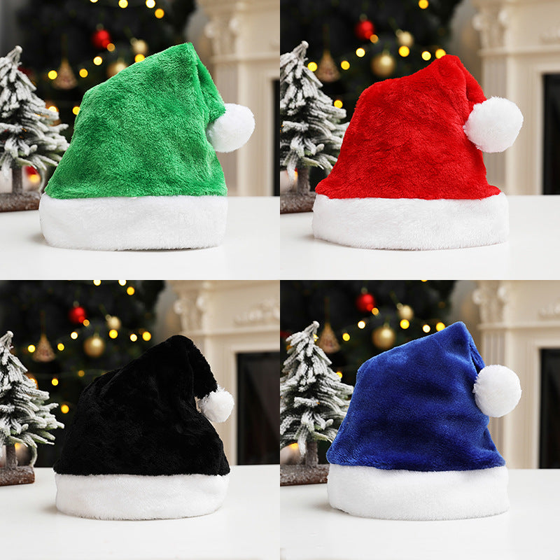 Short Plush Christmas Hat Adult Hat Red Green Pink Blue Black Gray Purple