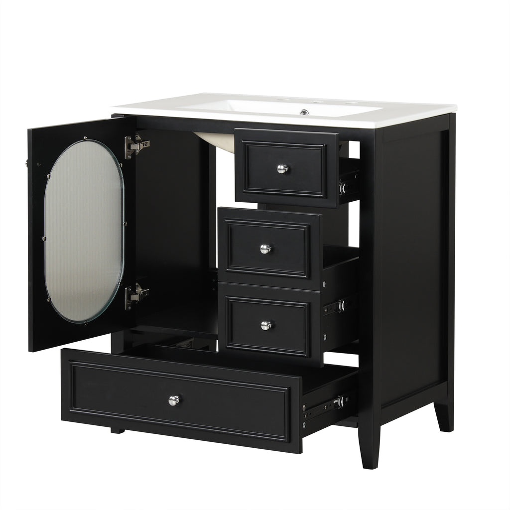 Giotto Three-Drawer Bathroom Vanity with Sink, Black, 30 in
