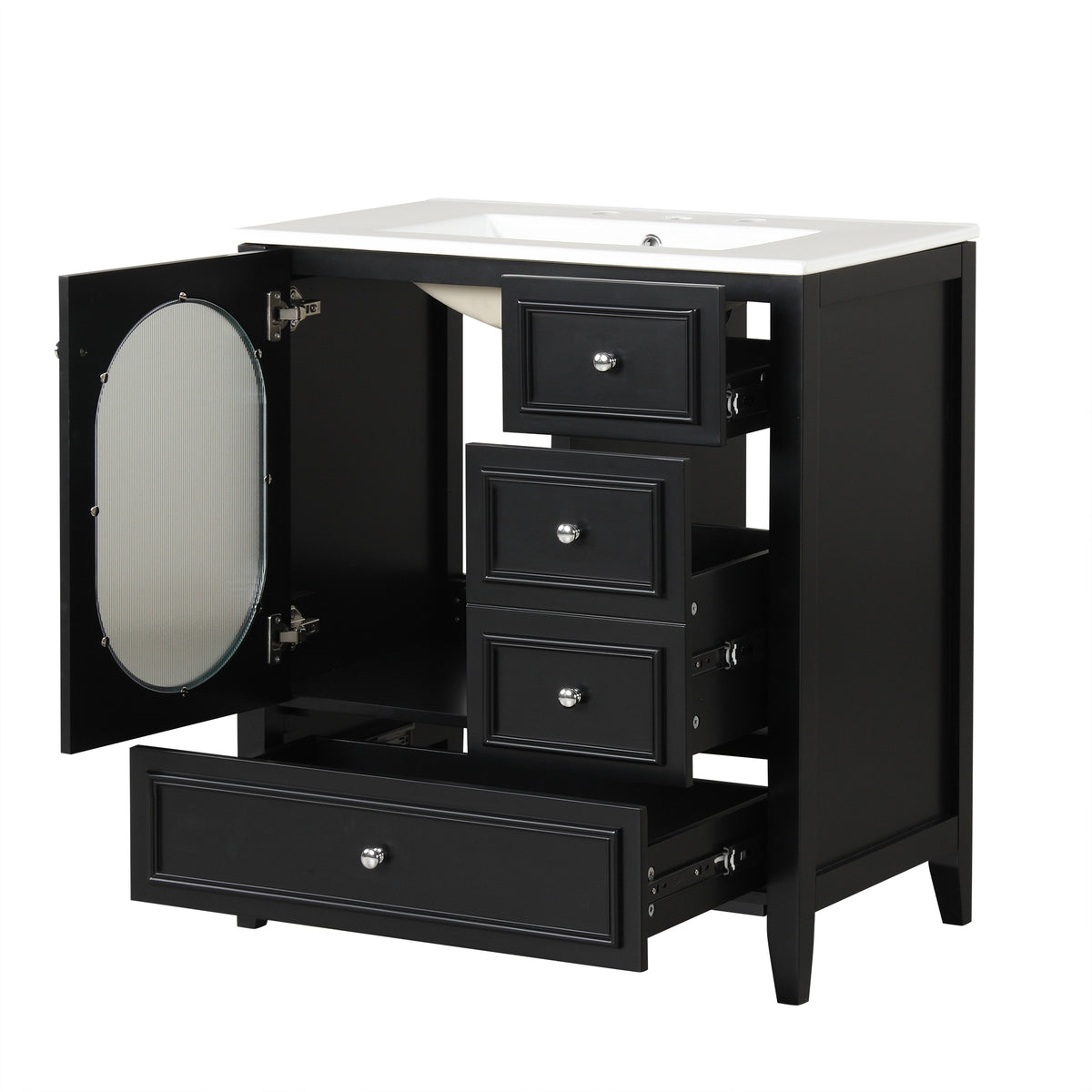 Giotto Three-Drawer Bathroom Vanity with Sink, Black, 30 in