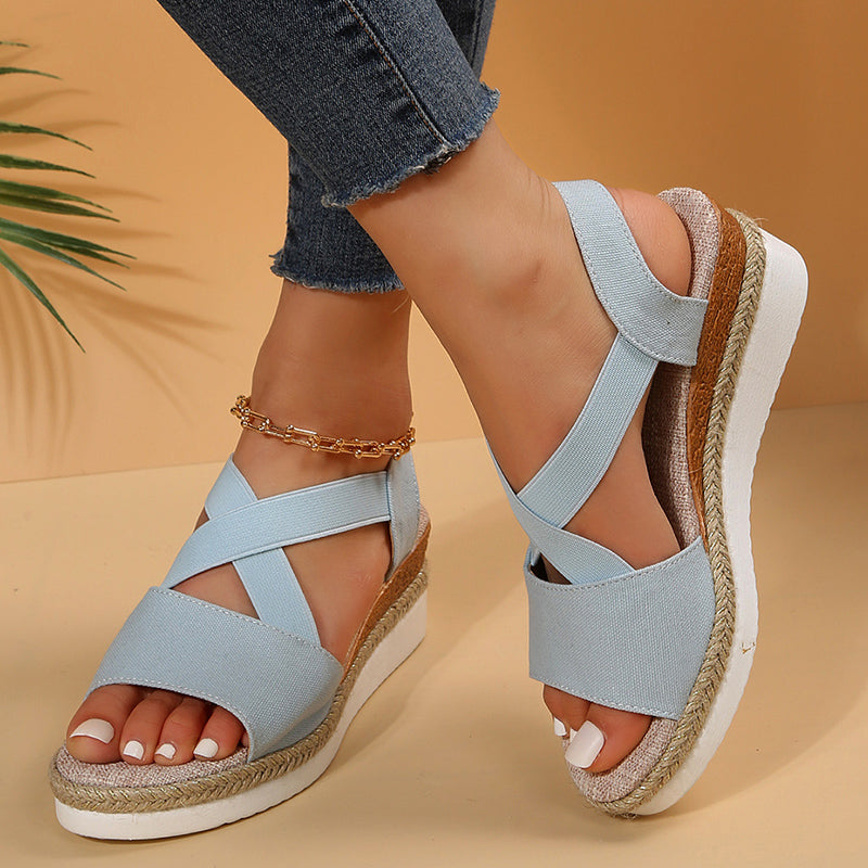 Wedge Sandals For Women Cross-strap Platform Gladiator Hemp Heel Shoes Summer - Eloy Royal