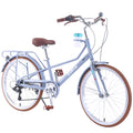 Blue 24 Inch Women's Cruiser Bike with 6-Speed Gear System, Step-Through Steel Frame, Rear Rack & Cup Holder, Adult City Commuter Bicycle