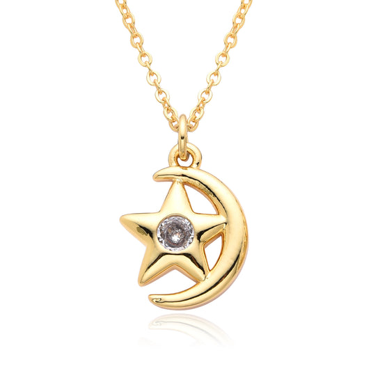 European And American Electroplated Brass Moon Star Necklace