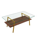 Modern Rectangular Coffee Table with Tempered Transparent Glass Top and MDF Layer – Table for Living Room