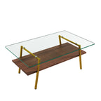 Modern Rectangular Coffee Table with Tempered Transparent Glass Top and MDF Layer – Table for Living Room