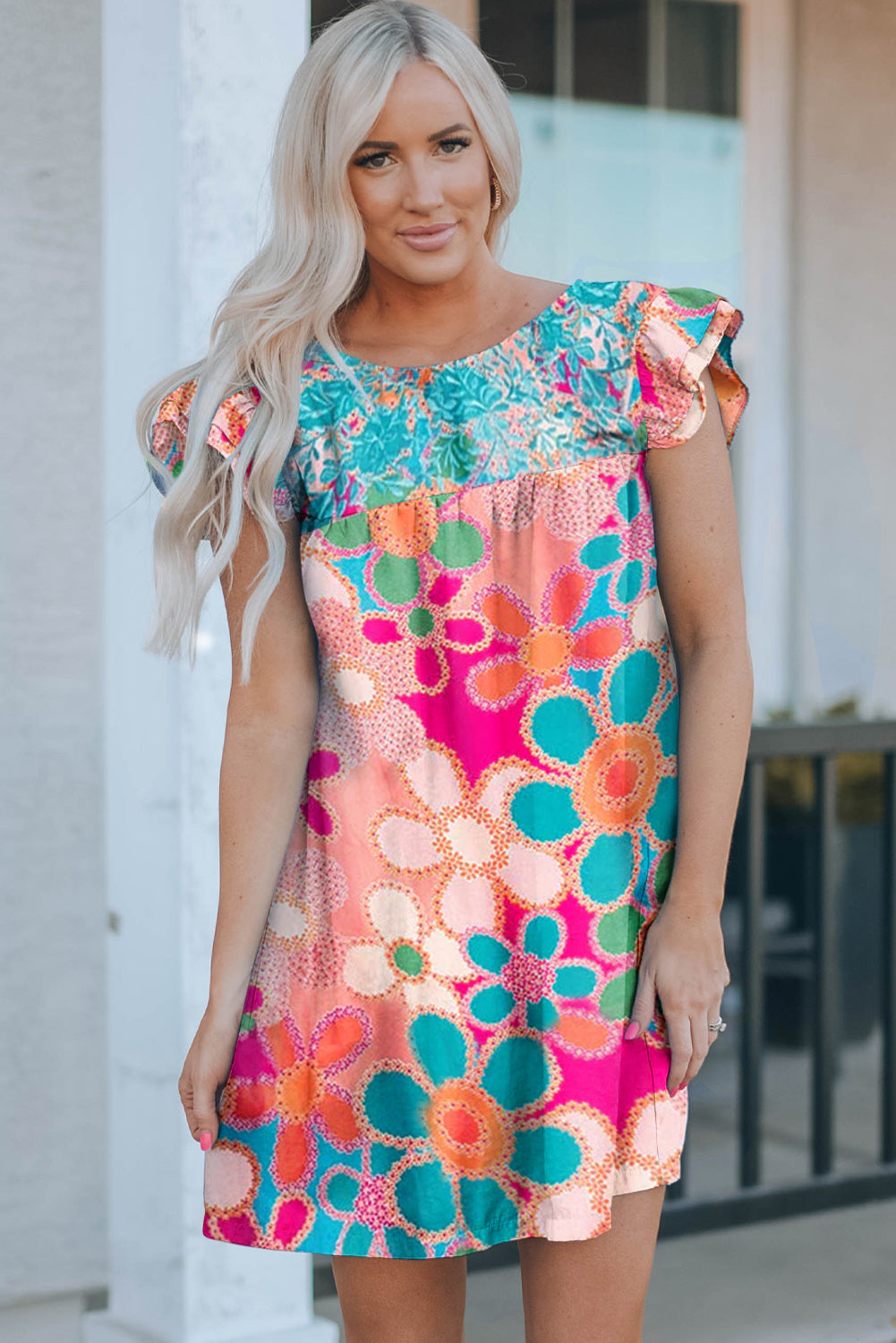 Multicolor Ruffle Short Sleeve Floral Babydoll Dress - Eloy Royal