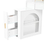 Corner Makeup Vanity Desk With Mirror & LED Lights, Modern Vanity Set With Mirror And Stool, Dressing Table With Large Storage For Small Place, Brightness Adjustable Folding Mirror, White - Eloy Royal