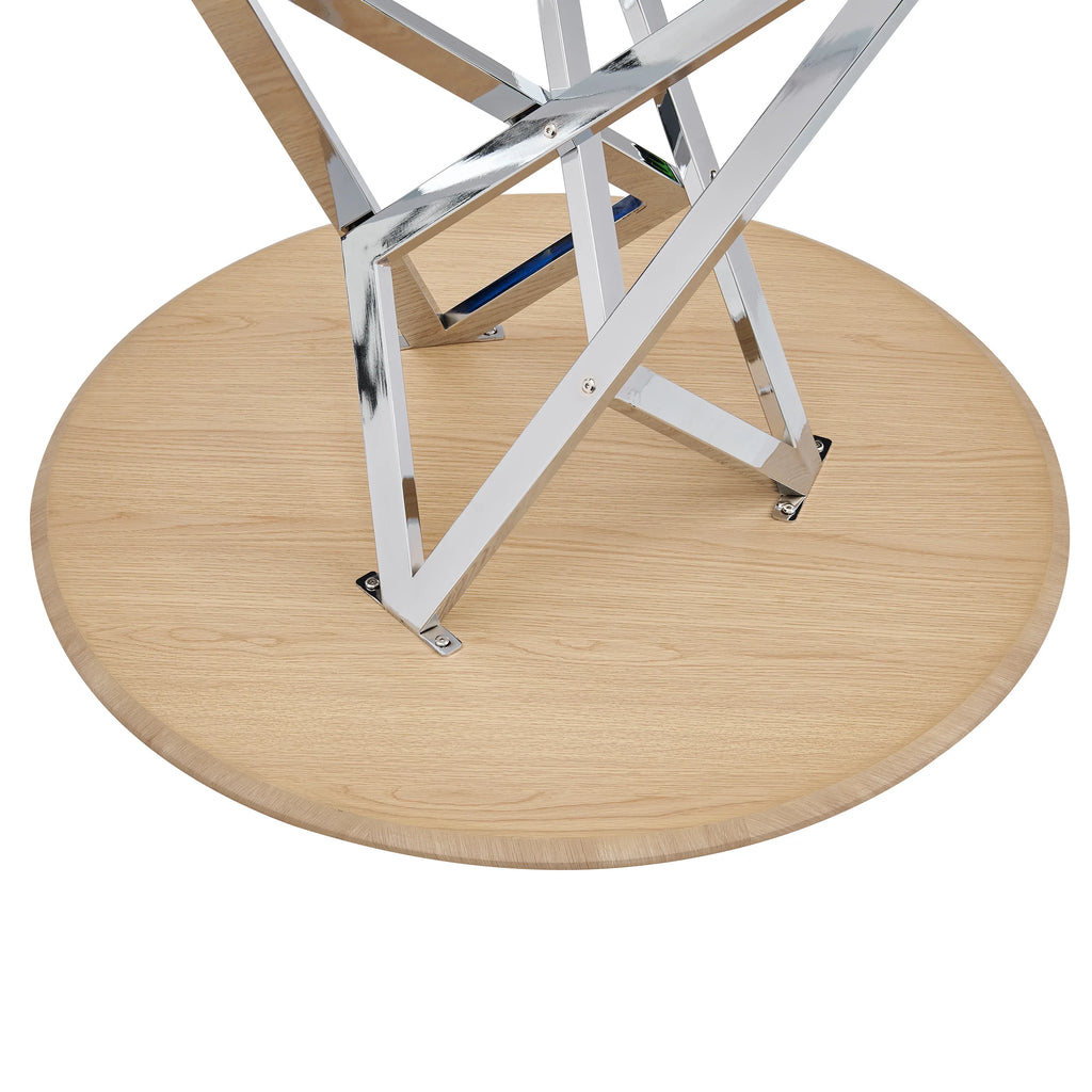 37Inch Round Dining Table, Small Round Kitchen Table With Silver Metal Legs, Suitable For 2 To 4 People, Modern Dining Room Table, Burlywood. - Eloy Royal