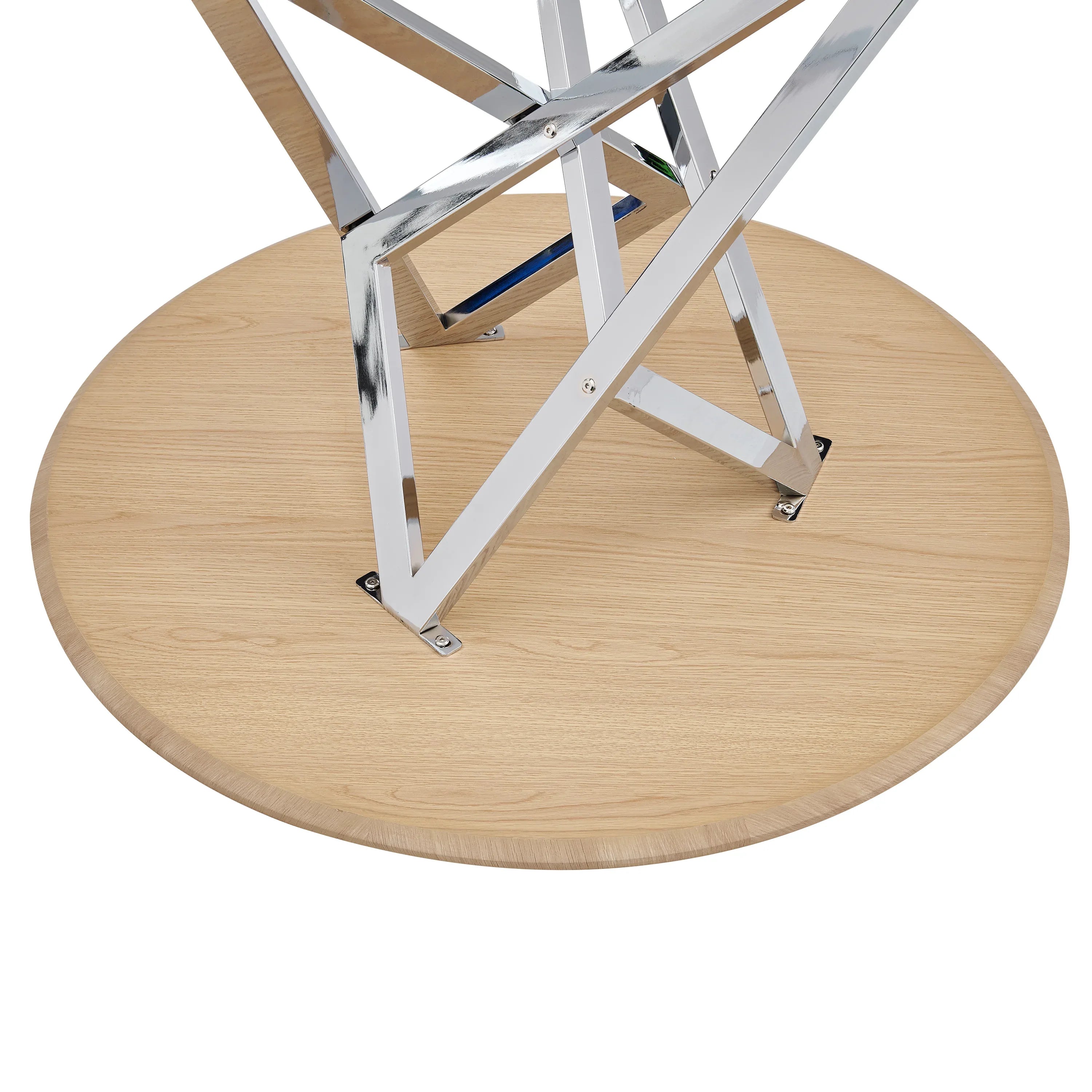 37Inch Round Dining Table, Small Round Kitchen Table With Silver Metal Legs, Suitable For 2 To 4 People, Modern Dining Room Table, Burlywood. - Eloy Royal