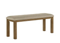 1pc Padded Seating Bench Dining Room Neutral Fabric Upholstery Warm Brown Wood Legs Kitchen Dining Wooden Furniture