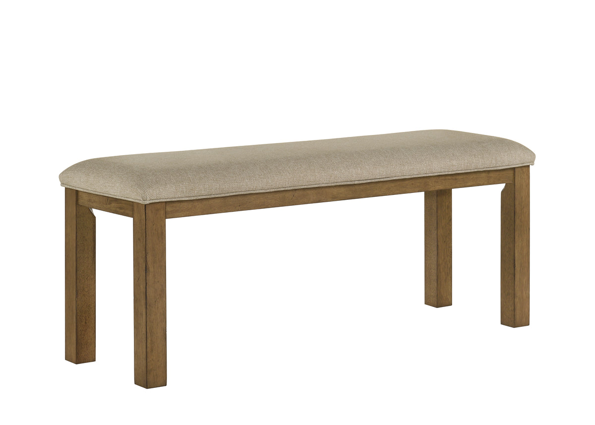 1pc Padded Seating Bench Dining Room Neutral Fabric Upholstery Warm Brown Wood Legs Kitchen Dining Wooden Furniture