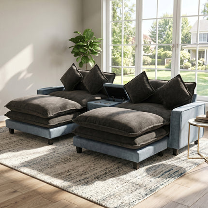 111 in Sectional Sofa Chenille Upholstered Sofa with Two Removable Ottoman