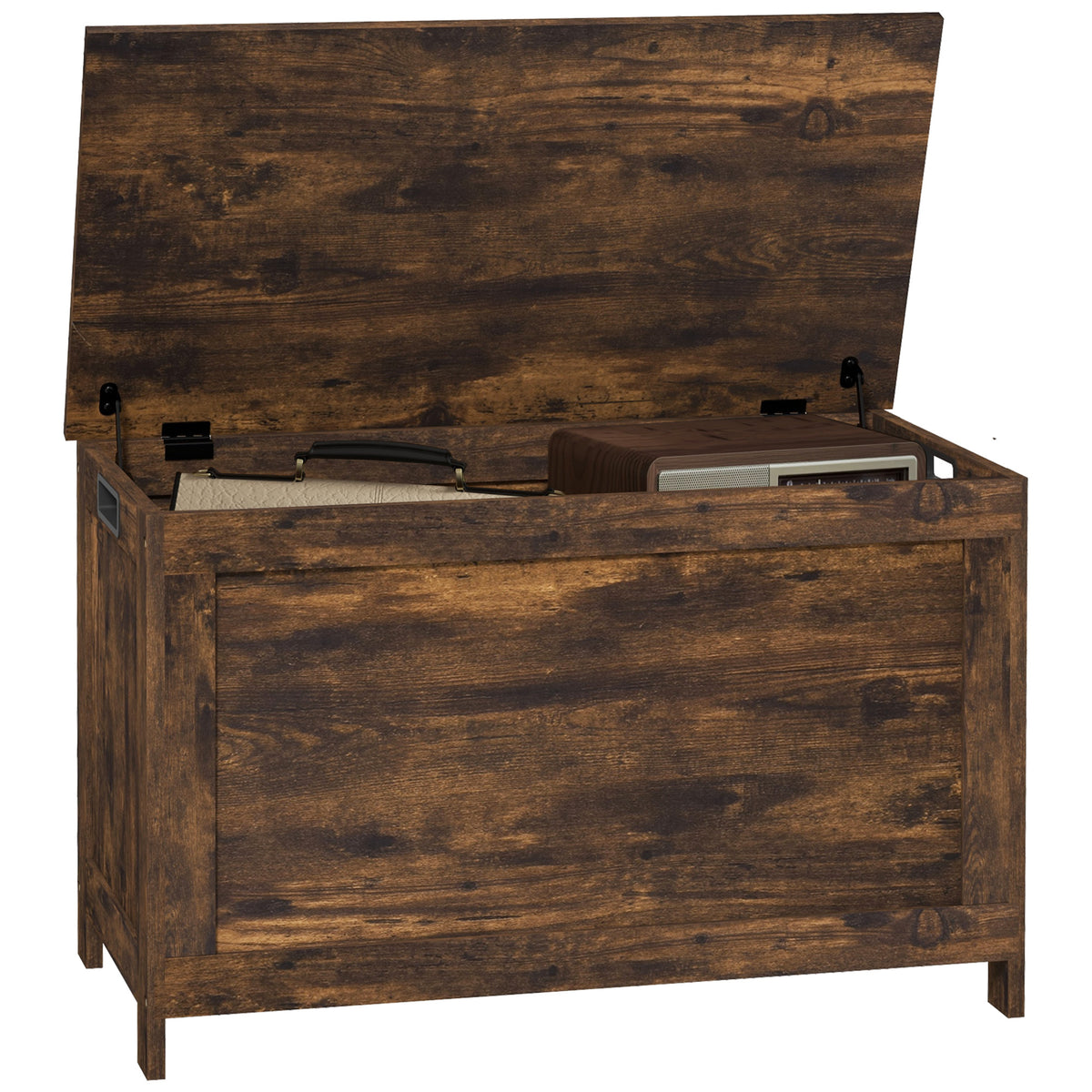 HOMCOM 29.9' Storage Chest w/ 2 Safety Hinges, Wooden Box, Rustic Brown