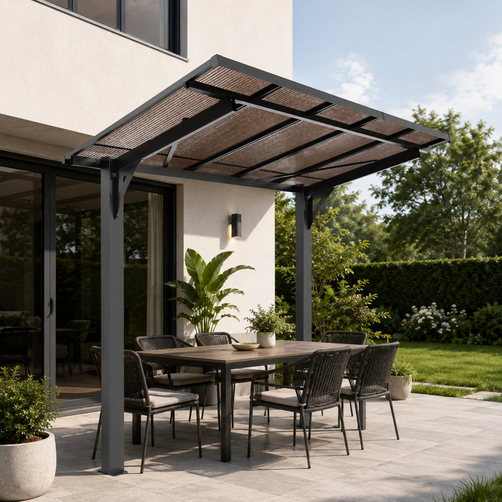 8x5ft Galvanized Steel Carport ,with Sloped PC Roof, Outdoor Multi-Use Awning Shelter,for Patio Grill Tools & Garden Seating (7.95x4.84ft )