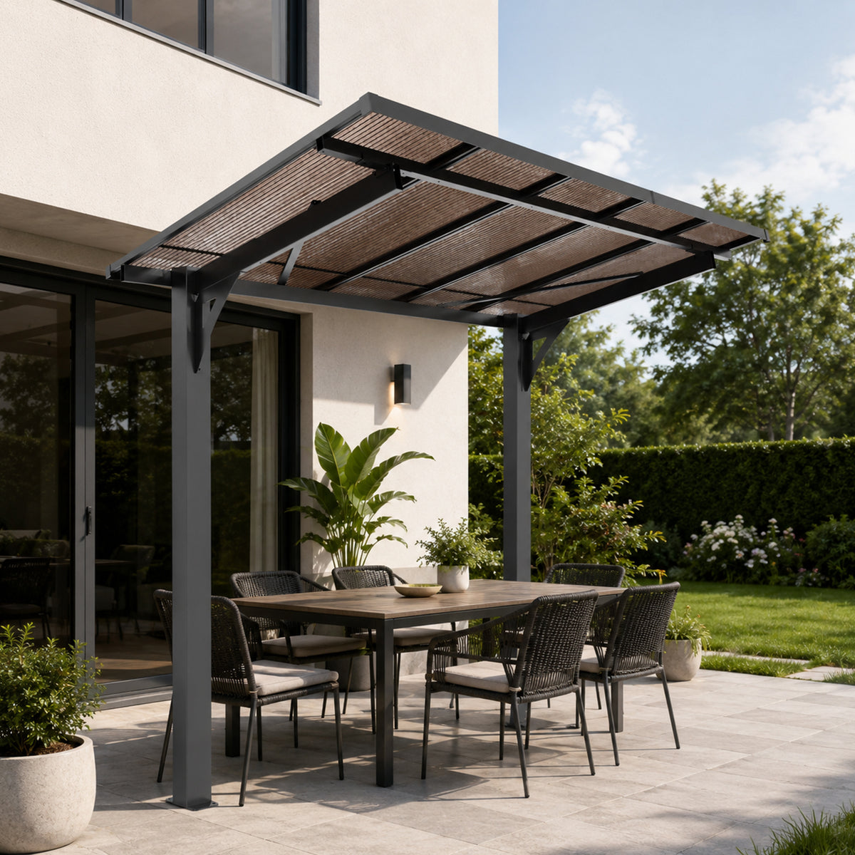 8x5ft Galvanized Steel Carport ,with Sloped PC Roof, Outdoor Multi-Use Awning Shelter,for Patio Grill Tools & Garden Seating (7.95x4.84ft )