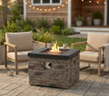 32-inch Outdoor Fire Pit Table, 40,000 BTU Propane Fire Pit, Lightweight Concrete Gas Fire Table with Lava Rocks, Burner Lid & Waterproof Cover, Rectangular Firepit for Patio Garden, Stone Look
