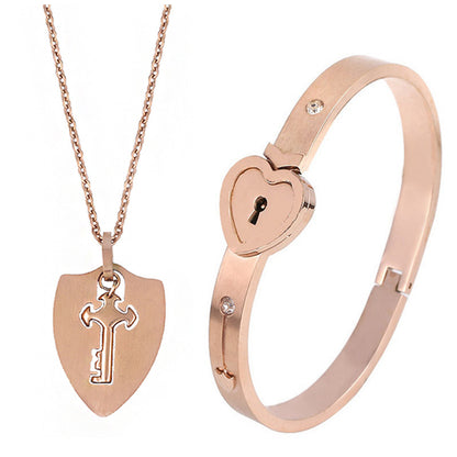 Fashion Jewelry Titanium Steel Couple Love Lock, Bracelet, Key Set, Necklace